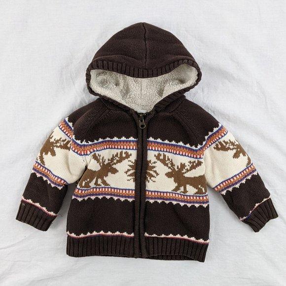 3/$20 Cherokee Baby Teddy Fleece Lined Moose Sweater Size 12 to 18mths - Picture 1 of 5